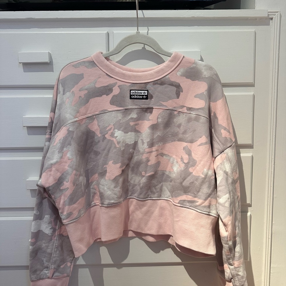 adidas Light Pink & White Cropped Sweatshirt